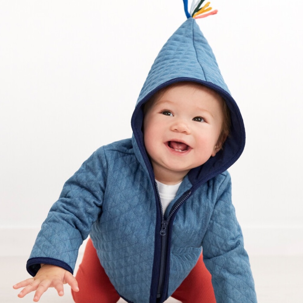 Hanna Andersson Quilted Blue Hooded Jacket with Tassel